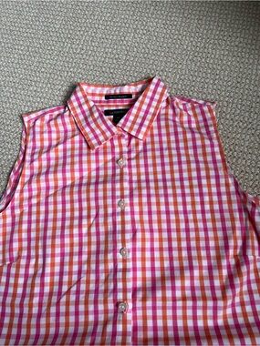 Land's End women’s Sleeveless Gingham Shirt - Pink & Orange EUC